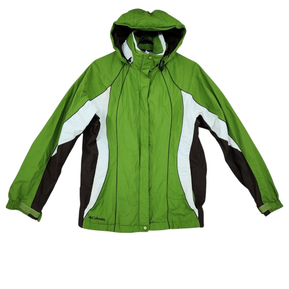 Columbia Interchange Jacket Shell M Women Green Waterproof Ski‎ Rain Coat Nylon